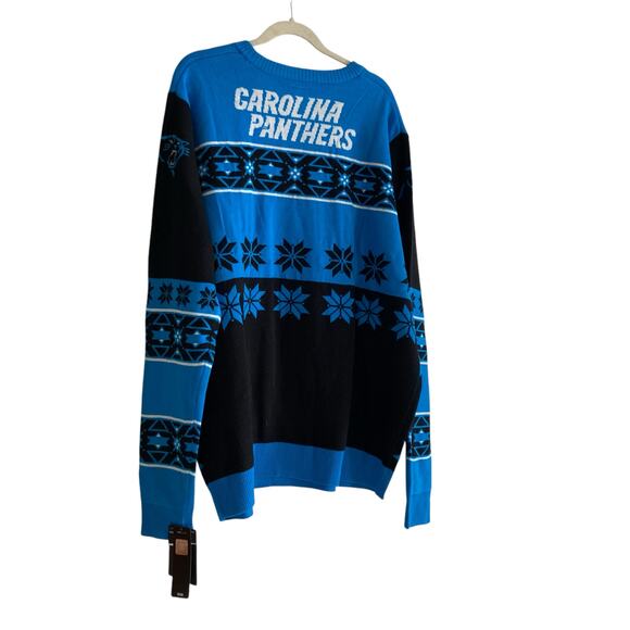 NWT NFL Carolina Panthers Blue Black Argyle Logo Ugly Christmas Sweater Size 2XL - Picture 15 of 16